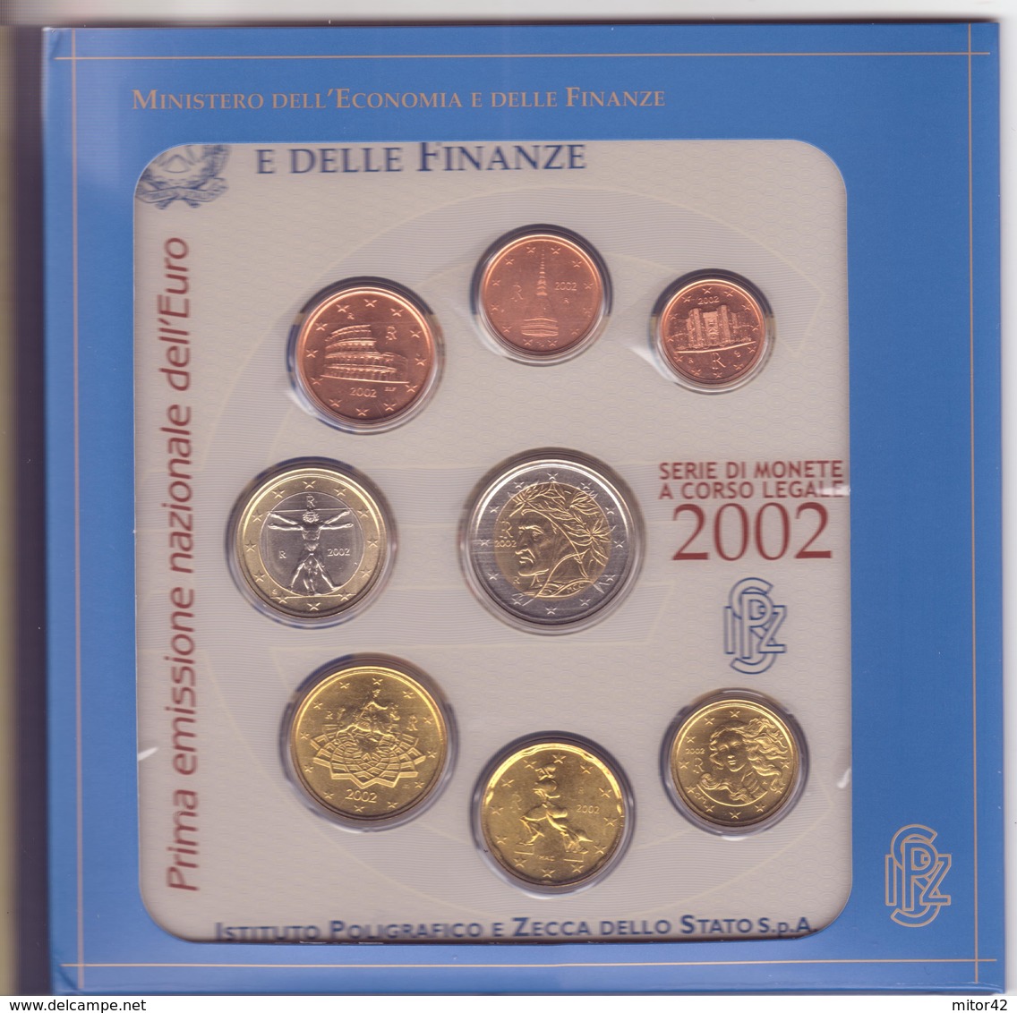 Italia-2002-Divisionale 8 Val  Euro In Confezione Originale-sotto Costo Prezzo Emissione E.10,00 - Italie