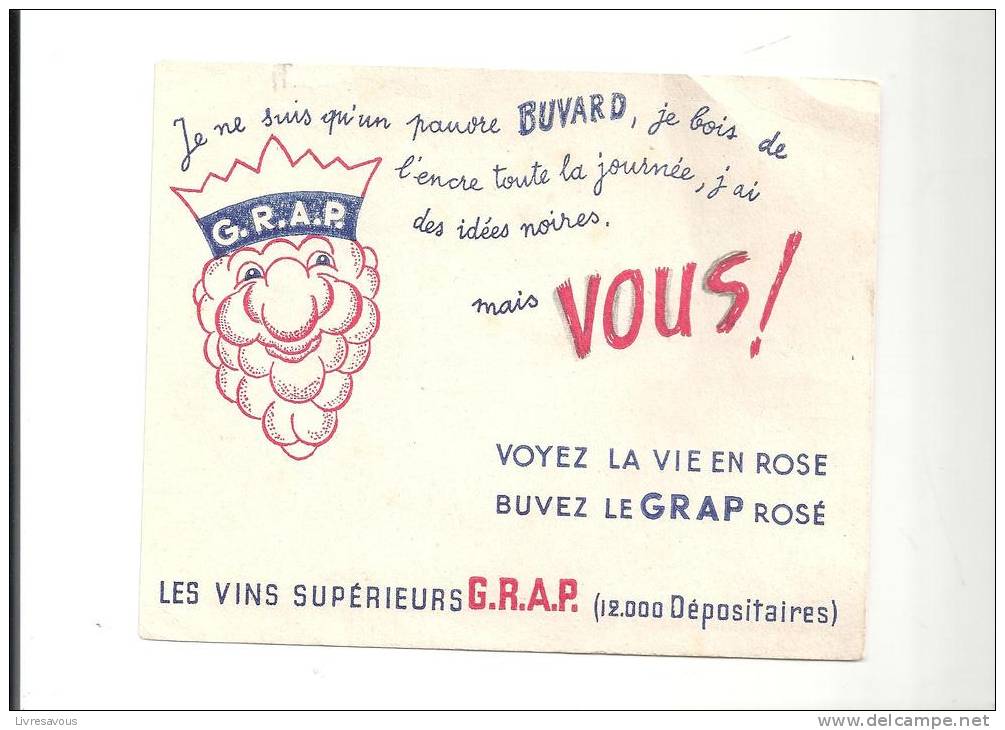 Buvard G.R.A.P. Voyez La Vie En Rose, Buvez Le GRAP Rosé Les Vins Supérieurs G.R.A.P. - Licores & Cervezas