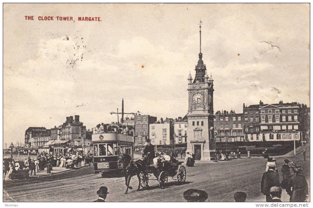 The Clock Tower , Margate, 1907, Animé, Tram - Margate