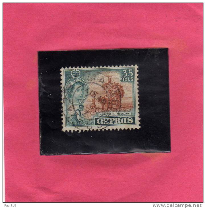 CYPRUS - CIPRUS - CIPRO GREAT BRITAIN 1955 QUEEN ELIZABETH II HARVEST IN MESAORIA - REGINA ELISABETTA VENDEMMIA USED - Cyprus (...-1960)