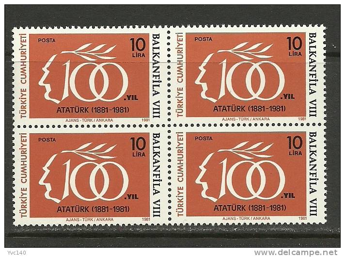 Turkey; 1981 "Balkanfila VIII" Stamp Exhibition (Block Of 4) - Nuevos