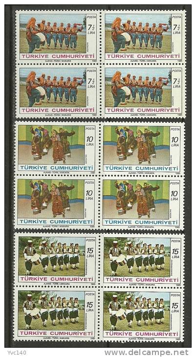 Turkey; 1981 Turkish Folk Dances (Complete Set, Block Of 4) - Unused Stamps