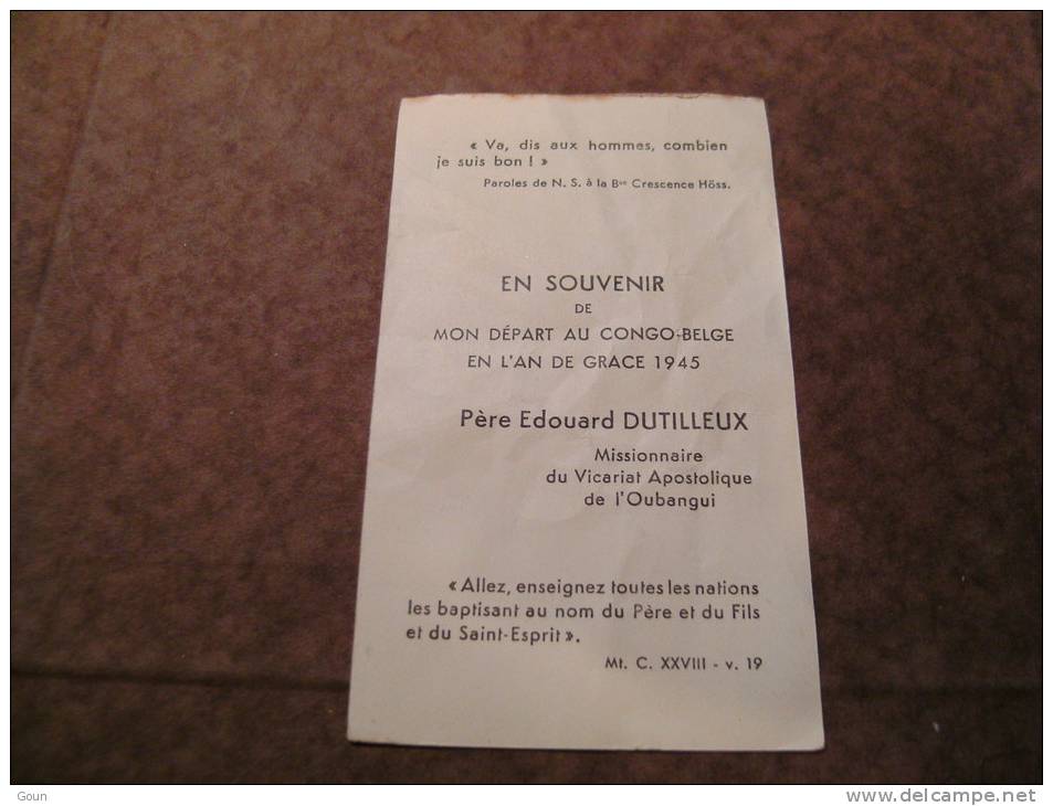 BC4-2-100 CDP Souvenir Départ Au Congo Belge Père Edouard  Dutilleux Vicariat De Oubangui 1945 - Kommunion Und Konfirmazion