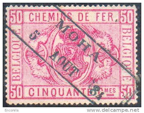 CF N°4 - 50 Centimes Rose Annulé Apr La Griffe Oblongue Noire De MOHA 5 AOUT 1884.  RR Oblitération De Cette Petite Gare - Other & Unclassified