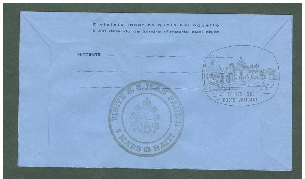 VATICAN 1983  AEROGRAMME REGISTERED POPE JOHN II Travel To PORT AU PRINCE HAITI (WITH NEWSPAPER OF EVENT) (E7216 - Lettres & Documents