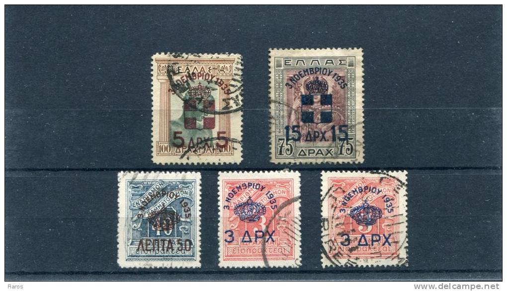 1935-Greece- "Restoration Of Monarchy" Issue -complete Set UsH [ 3/3dr.(D102) Not Hinged, 15/75dr. Toned] - Usati