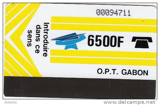 GABON - New O.P.T. Logo, Yellow 6500 F(Small CN-0 With Barred, White Reverse), Used - Gabon