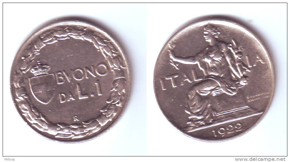 Italy 1 Lira 1922 - 1900-1946 : Victor Emmanuel III & Umberto II