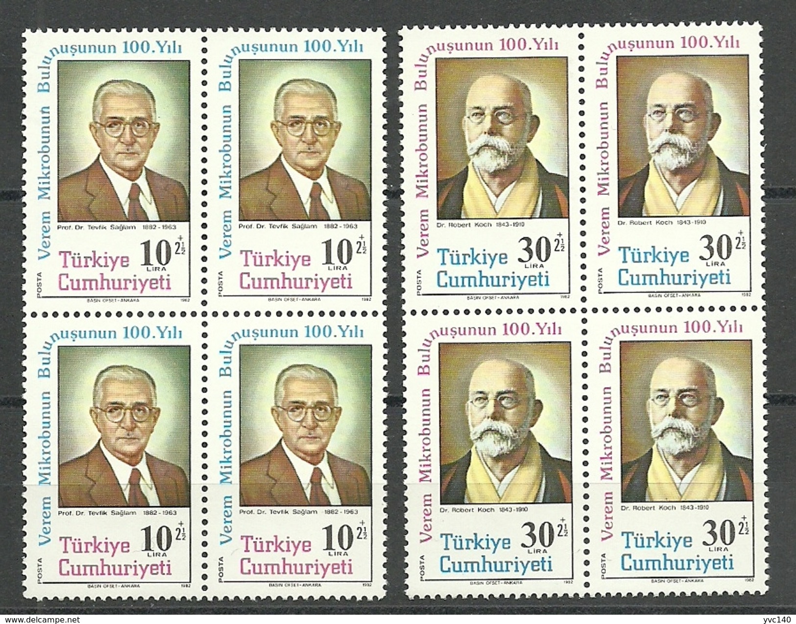 Turkey; 1982 100th Anniv. Of The Discovery Of The Microbe Of Tuberculosis (Block Of 4) - Unused Stamps