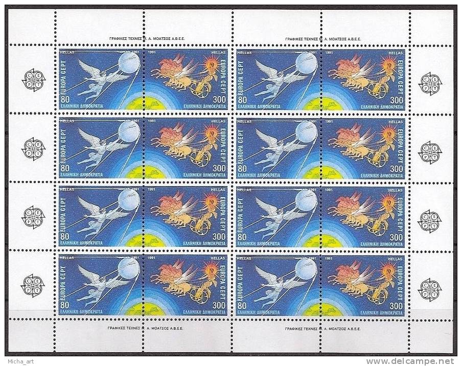 Greece 1991 Europa Cept Sheet - 8 Sets MNH - Feuilles Complètes Et Multiples