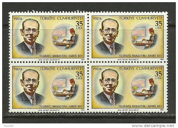 Turkey; 1983 Telegraphist Hamdi Bey (Block Of 4) - Nuevos