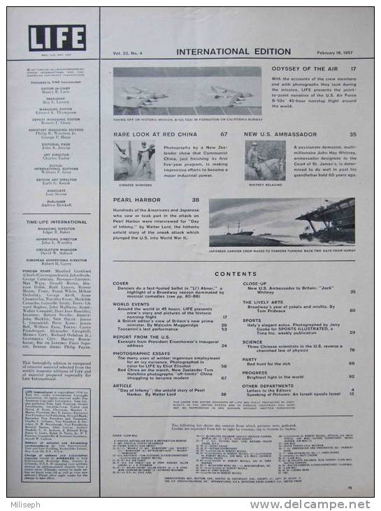 Magazine LIFE -  FEBUARY 18 , 1957 - INTER. ED. -  Autos élégantes D'  ITALIE - PEARL HARBOR -  Publicités  (3050) - Journalismus