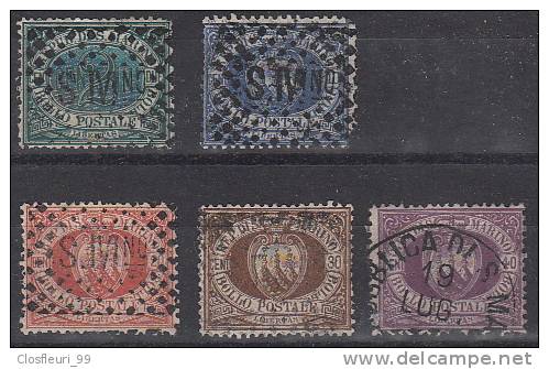 Saint-Marin / 1ère Série De 1877 / Nos 1, 3,  5, 7, 8.   Cot 320 Euros. - Usados