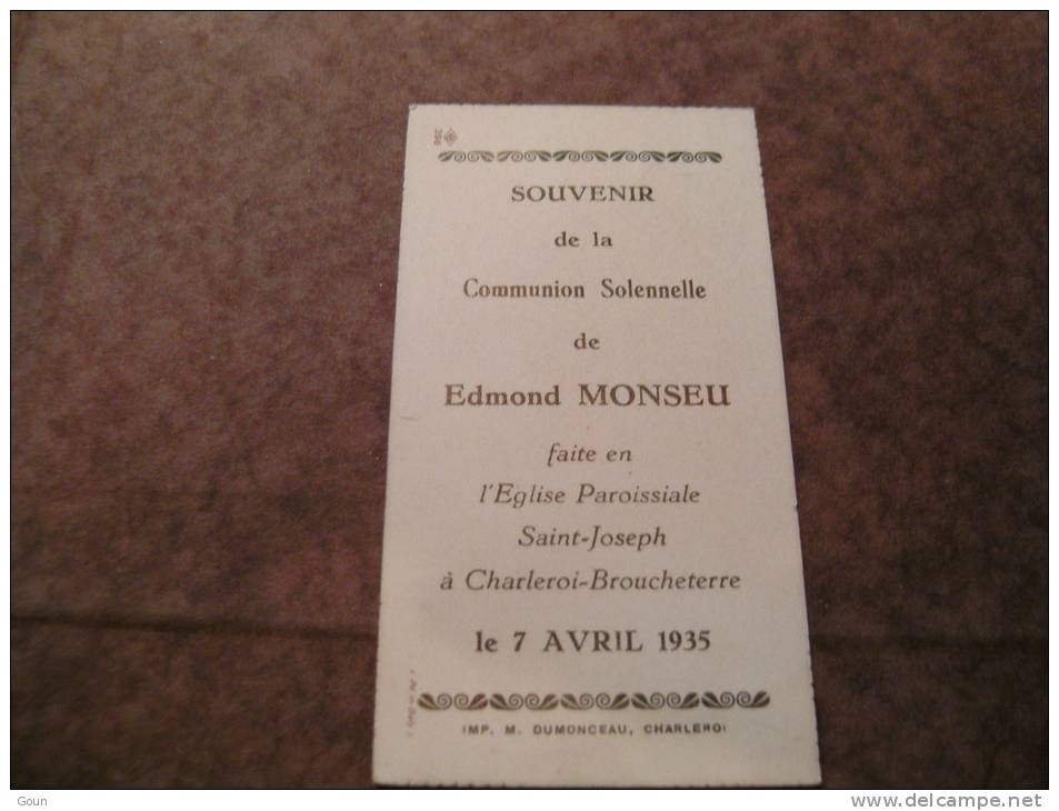 BC4-2-101 CDP Souvenir Communion Edmond Monseu Charleroi Broucheterre 1935 - Communion