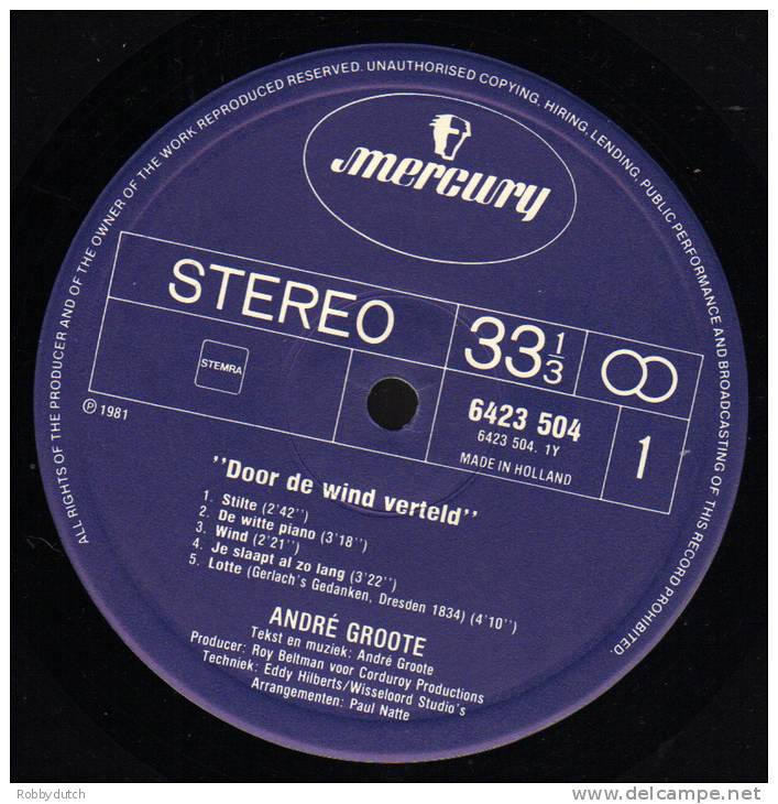 * LP *  ANDRÉ GROOTE - DOOR DE WIND VERTELD (Holland 1981) - Other - Dutch Music