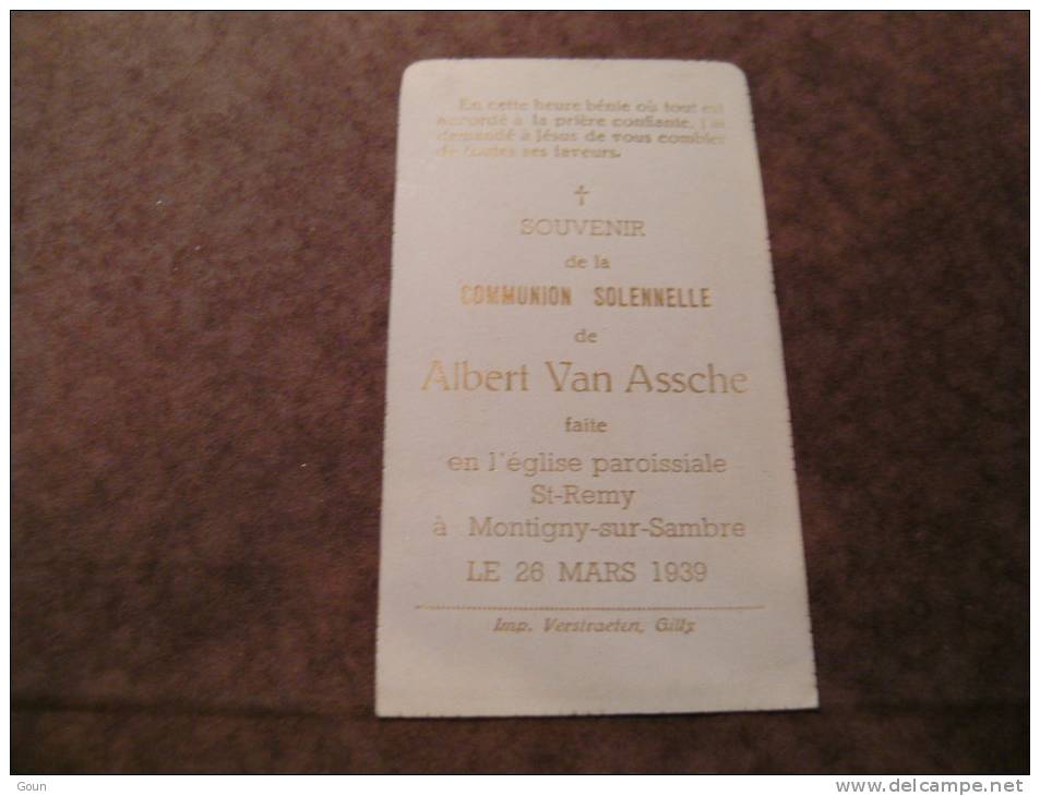BC4-2-101 CDP Souvenir Communion Albert Van Assche Montigny-sur-Sambre 1939 Montignies Sur Sambre - Comunioni