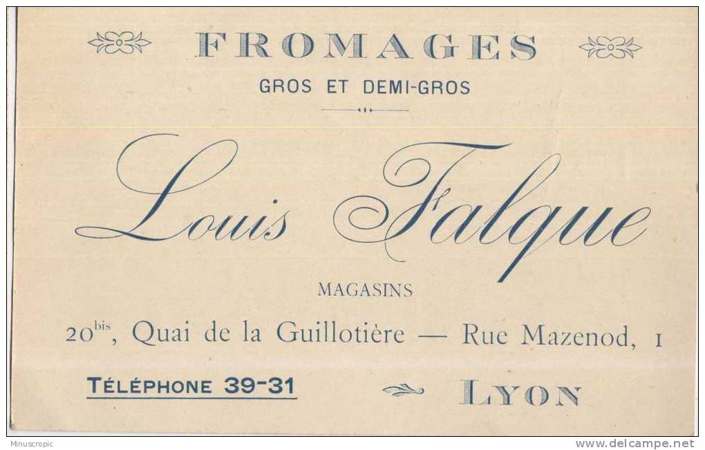 Carte Fromages - Louis Falque - Lyon - Visitekaartjes