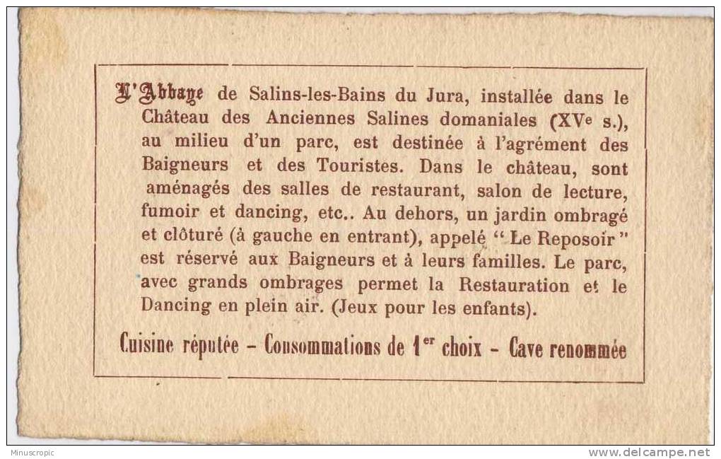 L'Abbaye De Salins Les Bains - Invitation - Saison 1925 - Tickets - Vouchers