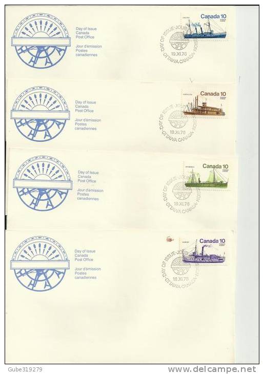 CANADA 1976 – SET OF 4 FDC CANADIAN SHIPS SERIE  W 1 ST EACH  OF 10 C POSTM. OTTAWA NOV 19 RE2040 - 1971-1980
