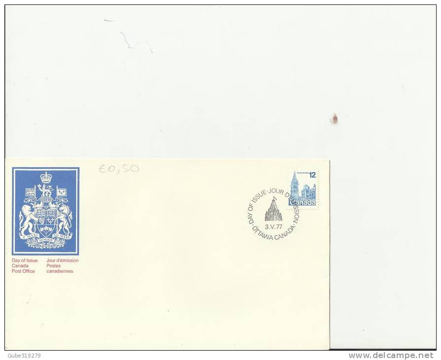 CANADA 1977–FDC OTTAWA PARLIAMENT SERIE – COAT OF ARMS W 1 ST OF 12 POSTM. OTTAWA MAY 3 RE2048 - 1971-1980