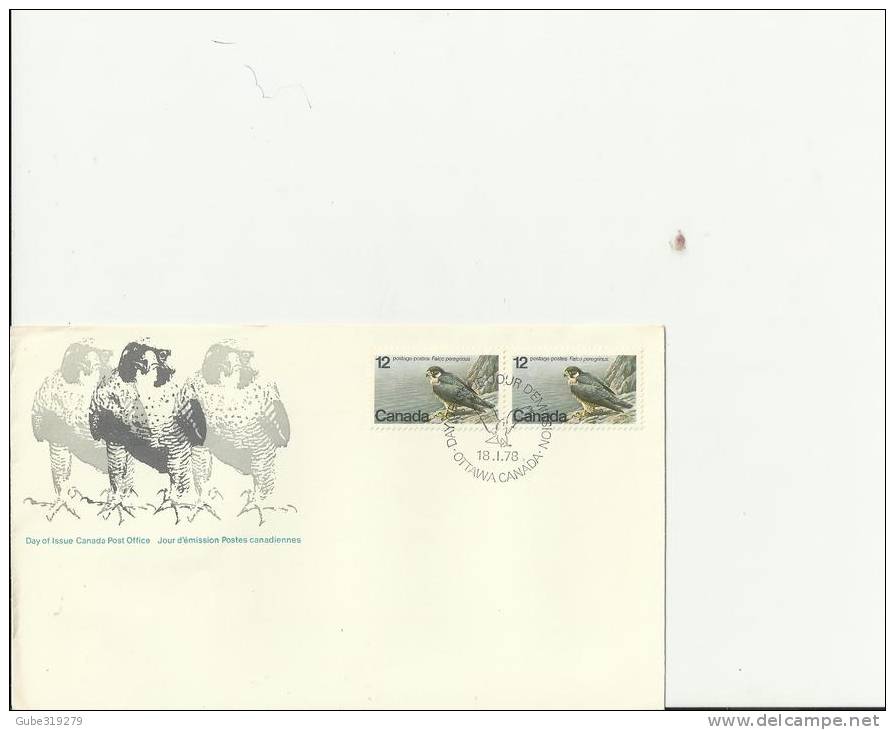 CANADA 1978 –FDC BIRDS OF CANADA -  FALCON (FALCO PEREGRINUS) W 2 STS OF 12 C POSTM OTTAWA  JAN 18 RE2056 - 1971-1980