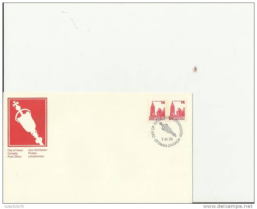 CANADA 1978 –FDC OTTAWA PARLIAMENT SERIE  W 2 STS OF 14 C POSTM OTTAWA  MAR 7 RE2058 - 1971-1980