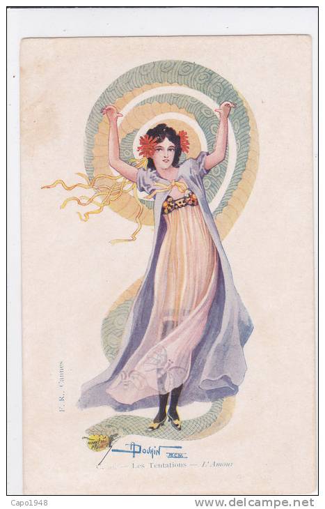 CARD A. DOUHIN  LES TENTAZIONES -L'AMOUR DONNINA SCHIACCIA TESTA A SERPENTE -FP-V-2-0882-15086 - Altri & Non Classificati