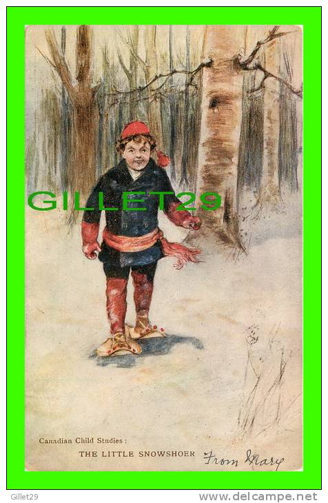 WINTER SPORTS, SNOW-SHOEING ON  MOUNT ROYAL, MONTREAL - A LITTLE BOY - VALENTINE & SONS - UNDIVIDED BACK - TRAVEL 1907 - - Sports D'hiver