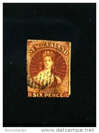 NEW ZEALAND - 1862  FULL FACE QUEEN  6 D. RED-BROWN WMK LARGE STAR FINE USED - Usados