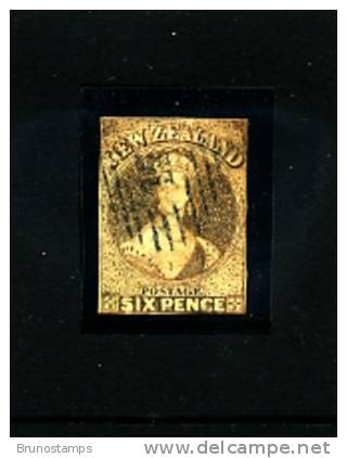 NEW ZEALAND - 1862  FULL FACE QUEEN  6 D. BLACK-BROWN PELURE PAPER NO WMK FINE USED - Used Stamps