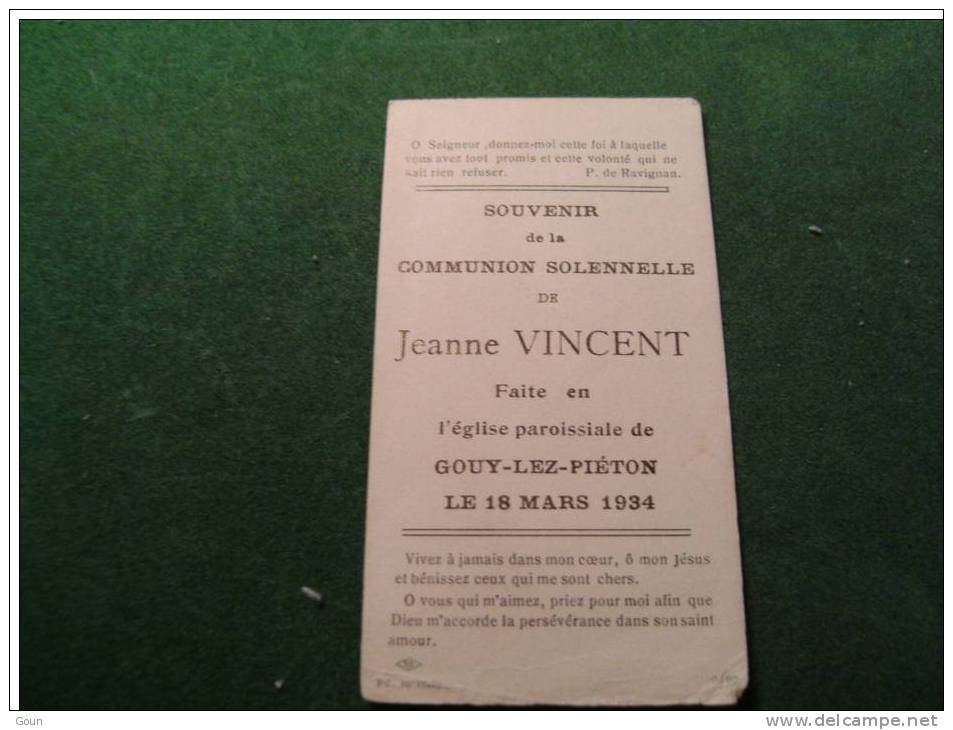 BC4-2-102 Souvenir Communion Jeanne Vincent Gouy Lez Pieton 1934 - Kommunion Und Konfirmazion
