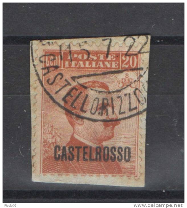 CASTELROSSO 1922 20 CENT. ARANCIO USATO SU FRAMMENTO - Castelrosso