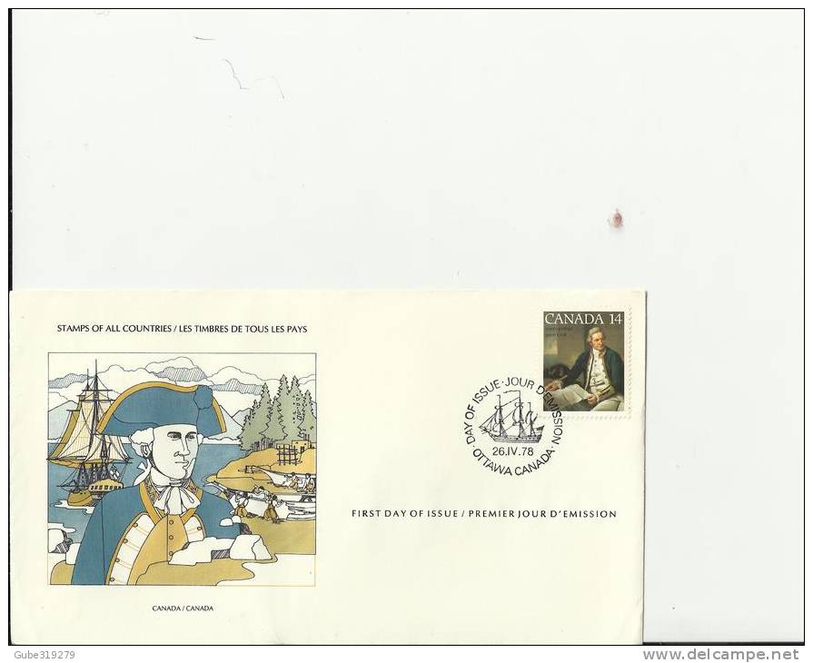 CANADA 1978 – FDC CAPT. COOK IN A PAINTING BY NATANIEL DANCE W 1 STAMP OF 14  C  POSTM. OTTAWA  APR 26 RE2057 - 1971-1980