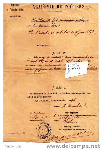 ACADEMIE DE POITIERS- MINISTERE DE L'INSTRUCTION PUBLIQUE ET DES BEAUX ARTS. 1896 - Diplômes & Bulletins Scolaires