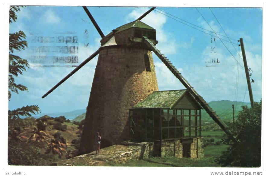 BARBADOS - THE MUCH PHOTOGRAPHED MORGAN LEWIS WINDMILL, ST.ANDREW / THEMATIC STAMPS-FLOWERS - Barbades