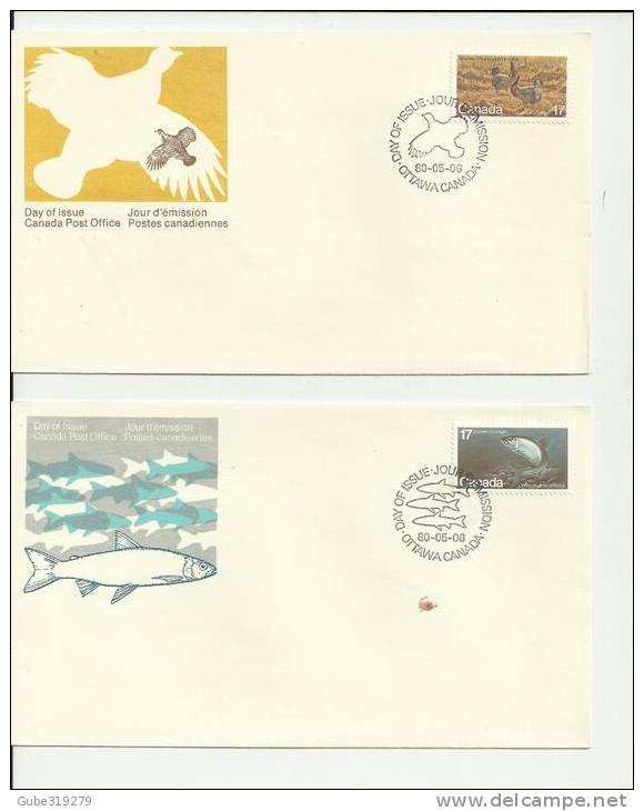 CANADA 1980 – SET OF 2 FDC ENDANGERED SPECIES PRAIRIE CHICKEN & COREGONUS CANADENSIS W 1 ST EACH  OF 17  C    POSTM. OTT - 1971-1980