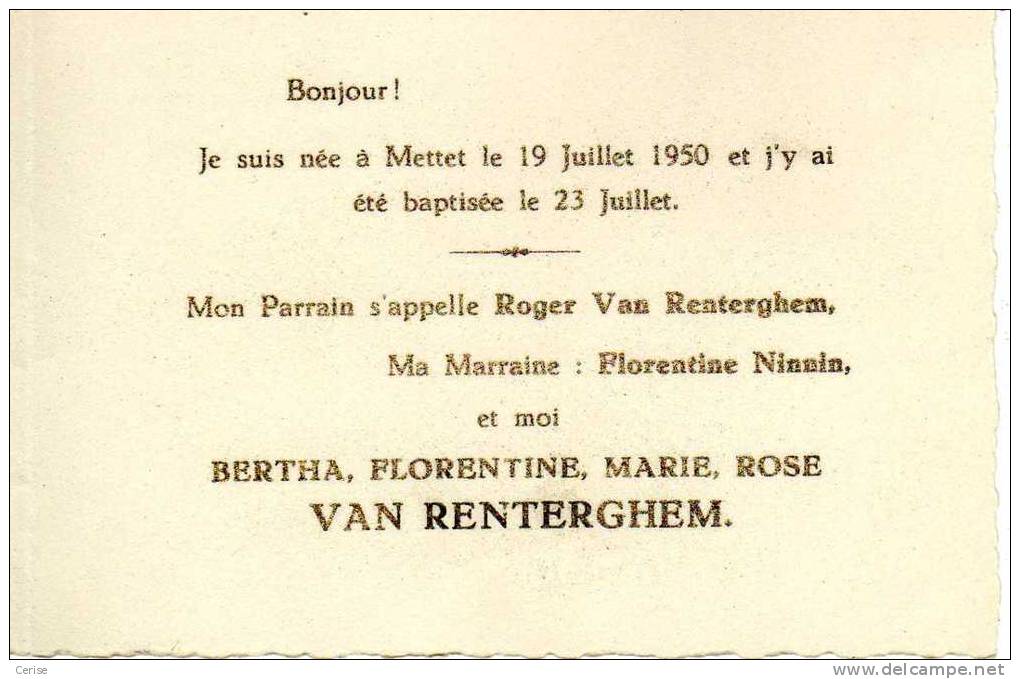 Bertha Van Renterghem Née à Mettet - Naissance & Baptême