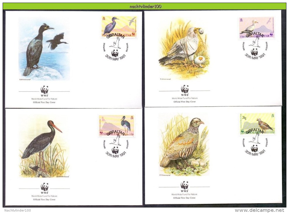 Mud112fb WWF FAUNA OOIEVAAR PATRIJS GIER VOGELS BIRDS VULTURE STORK PARTRIDGE VÖGEL AVES OISEAUX GIBRALTAR 1991 FDC´s - FDC