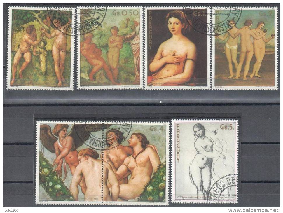Paraguay 1982 - Art Painting -  Mi 3546-52 - Complete Set  Used - Desnudos
