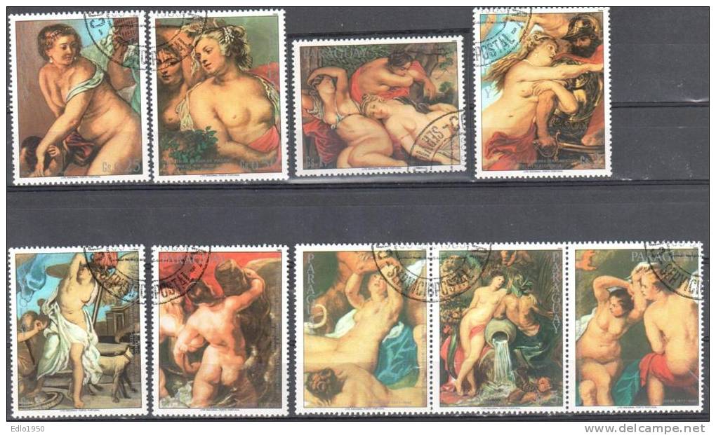 Paraguay 1985 - Art Painting -  Mi 3916-22 - 7v+2 Labels -  Used - Desnudos