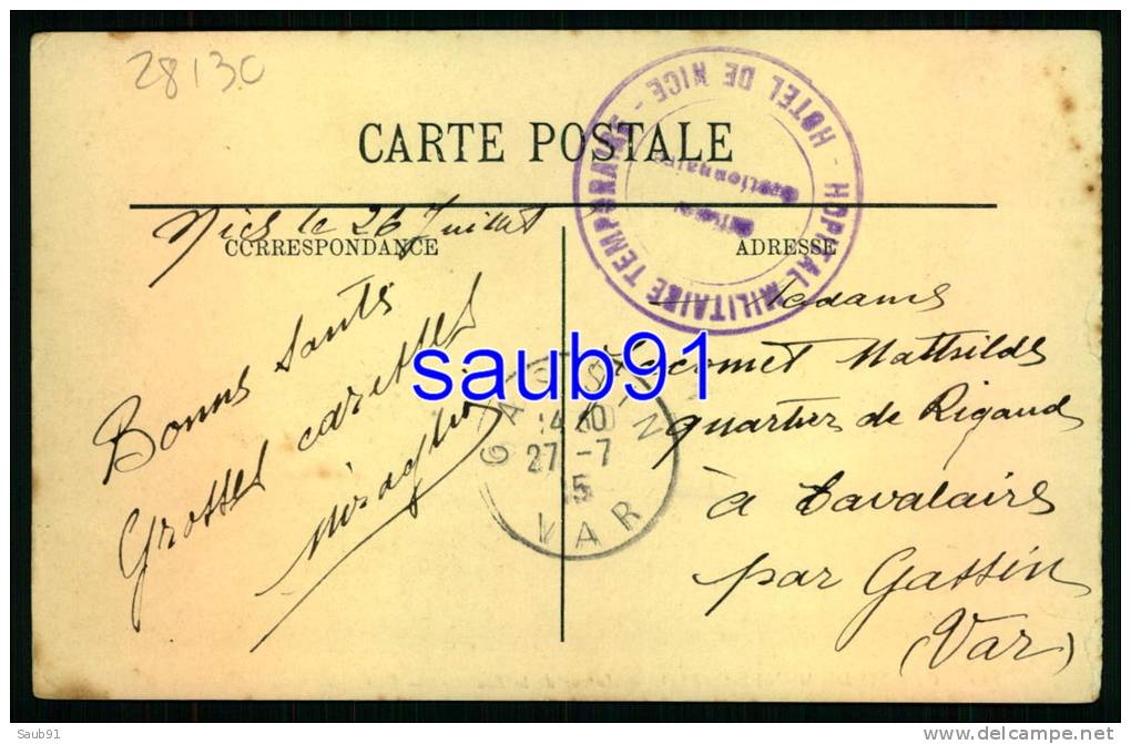 Tampon Hôpital Militaire Temporaire - Hôtel De  Nice -  1915  Sur CPA Monaco - Casino- Roulette -1914-1918 - Réf : 28130 - 1. Weltkrieg 1914-1918