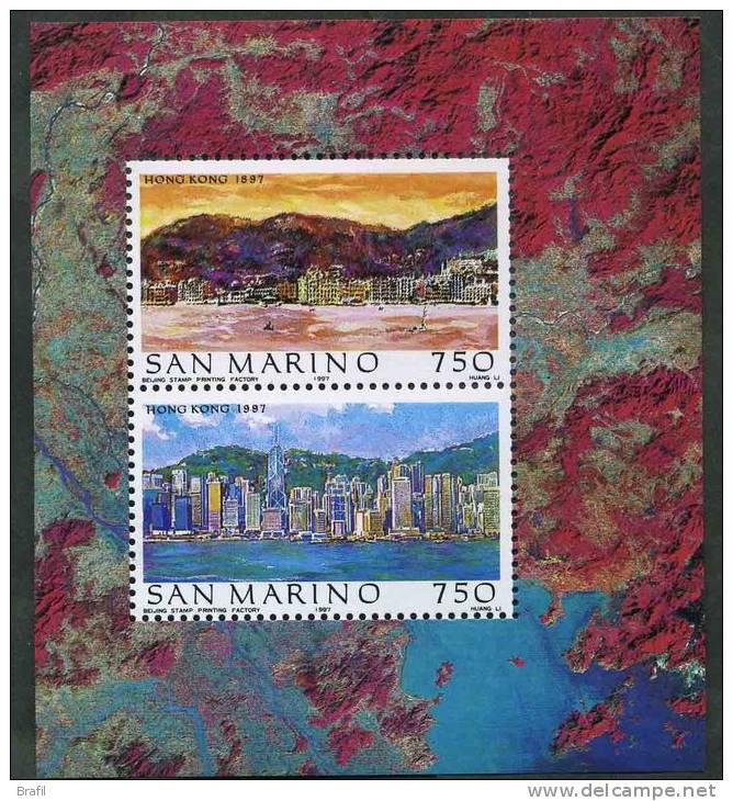 1997 San Marino, Veduta Hong Kong Foglietto, Serie Completa Nuova (**) - Blocks & Sheetlets