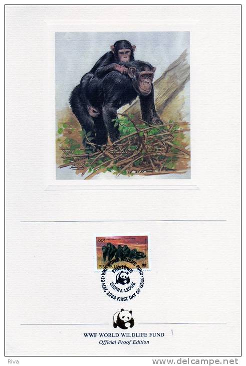 Document De 8 Feuilles (WWF )le Chimpansé. Avec 4 Valeurs Luxe ***+ 4 Val/avec Cachet Du 19/5/1983. - Scimpanzé