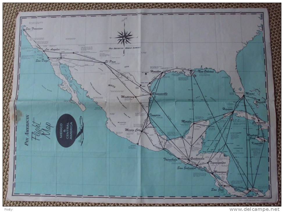 CARTE RESEAU AERIEN - FLIGHT MAP - PAN AMERICAN - MEXICO AND CENTRAL AMERICA - Ann 50 - Trés Rare ! - A Saisir ! - - Welt
