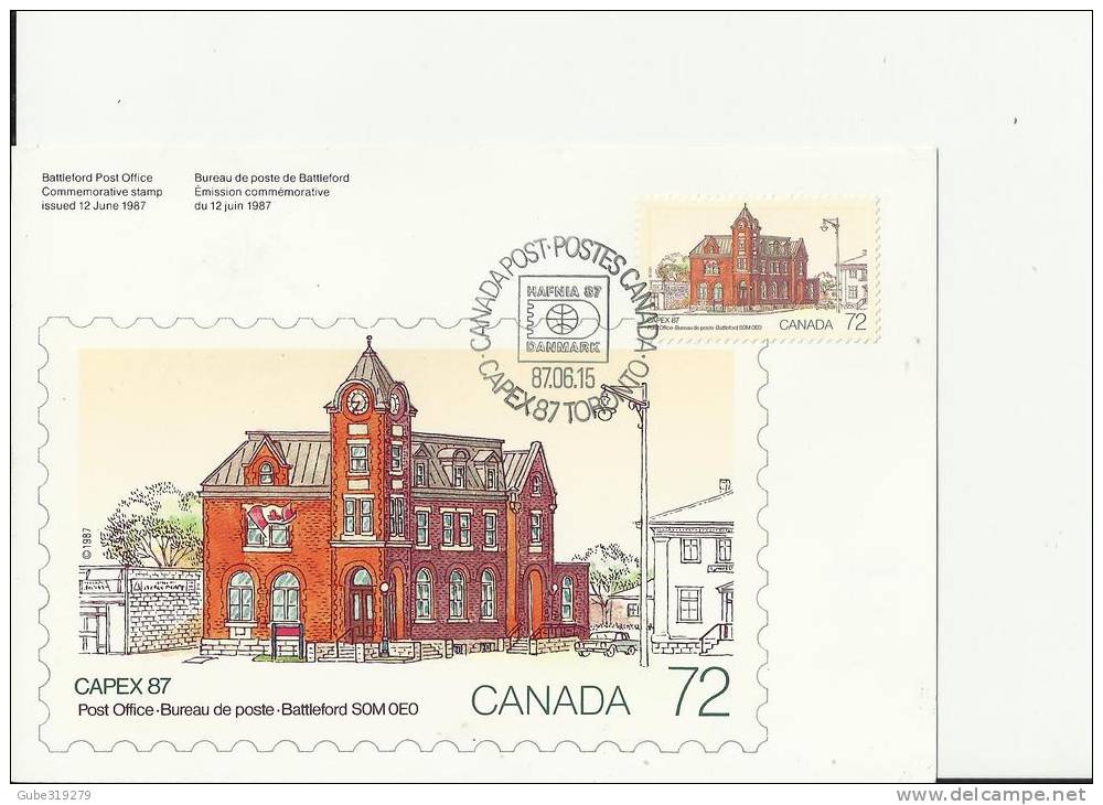 CANADA 1987 – FD SPECIAL POSTCARD CAPEX 87 TORONTO - BATTLEFORD - SASK 1913 POST OFFICE ADDR TO NETHERLANDS  -  W 2 STS - 1981-1990