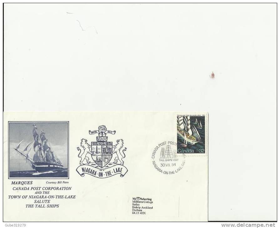 CANADA 1984 – FDC THE TALL SHIPS - SALUTE BY CANADA POST & NIAGARA-ON-THE-LAKE(COAT OF ARMS) W 1 ST  OF 32 C    POSTM. N - 1981-1990