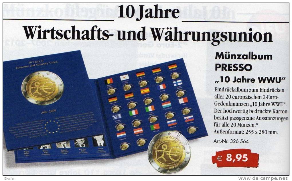 Einklick-Bücher Für 57 Neue 2EURO-Sondermünzen Plus 10 Jahre WWU 2009 Set 18€ Für 20 Münzen Der Verschiedenen Euroländer - Numismática