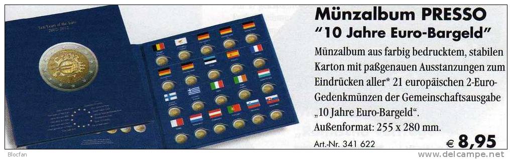 Einklick-Bücher Für 57 Neue 2EURO-Sondermünzen Plus 10 Jahre Bargeld 2012 Set 18€ Für 21x2€ Der Verschiedenen Euroländer - Numismatics