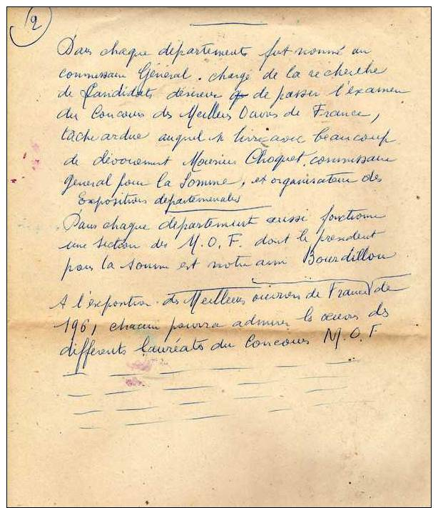 Ecrits Manuscrits De Jean Sgard Maître Graveur à Abbeville (Somme) Sur Le Concours Des Meilleurs Ouvriers De France. - Sin Clasificación