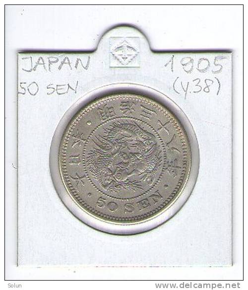 JAPAN  50 SEN   - MEIJI ERA -   1905 (Y.38) LARGE SILVER DRAGON COIN - Japan